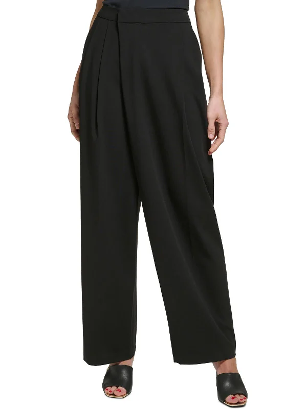 Huge Discounts Petites Womens High-Rise Draped Wide Leg Pants