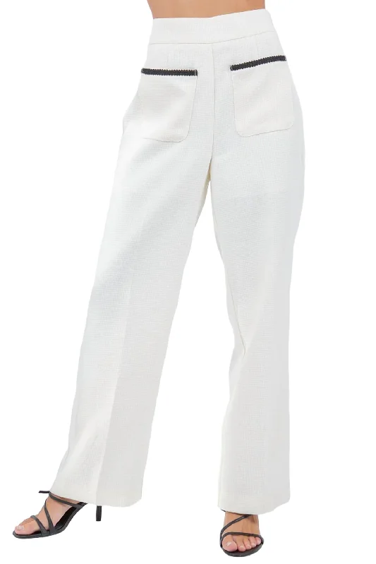 Unbeatable Deal Contrast Trim Pants With Pocket Detail In Ivory