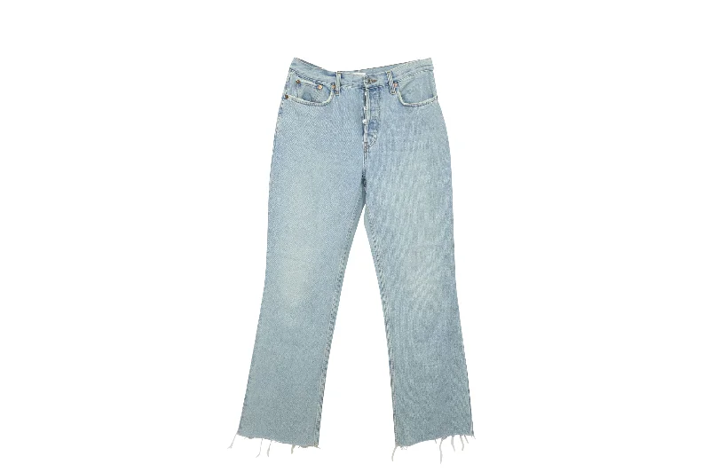 Weekend Price Cuts Galore Re/Done Distressed Cropped Boyfriend Jeans in Blue Cotton Denim Weekend Price Cuts Galore Re/Done Distressed Cropped Boyfriend Jeans in Blue Cotton Denim