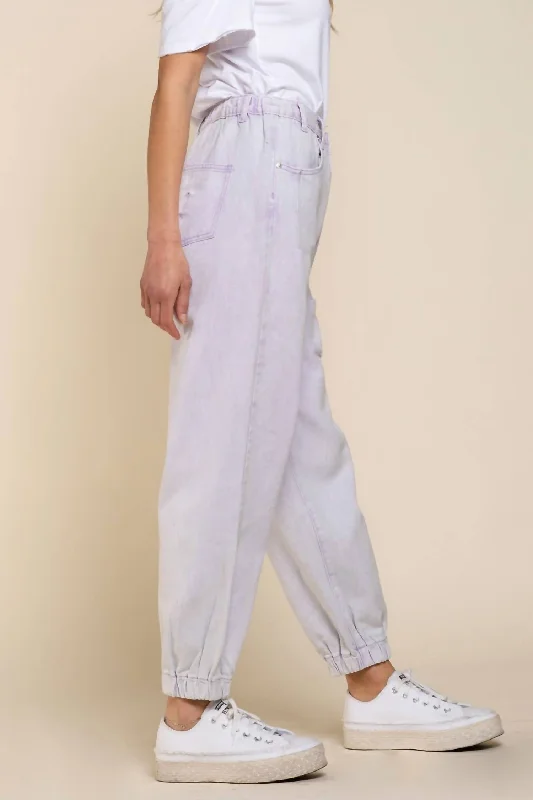 Massive Deals Distressed Twill Belt Waist Back Elastic Joggers In Lavender