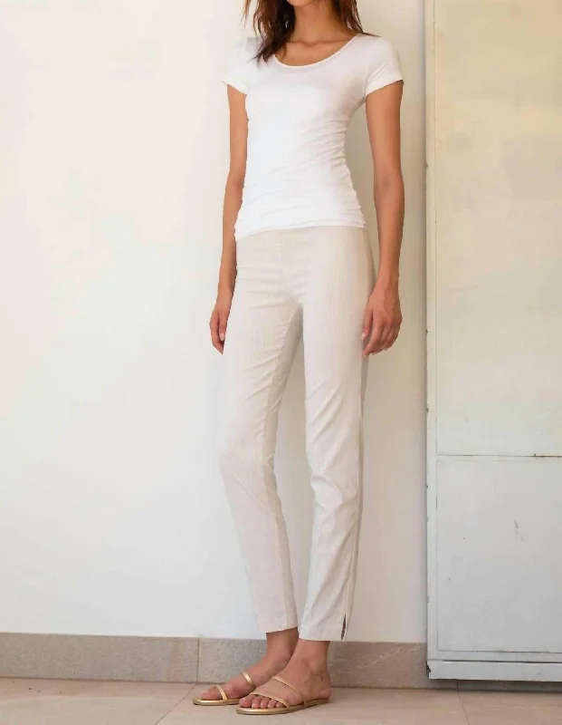 Time-Limited Offer Pars Beige Seersucker Stripe Full-Length Pant