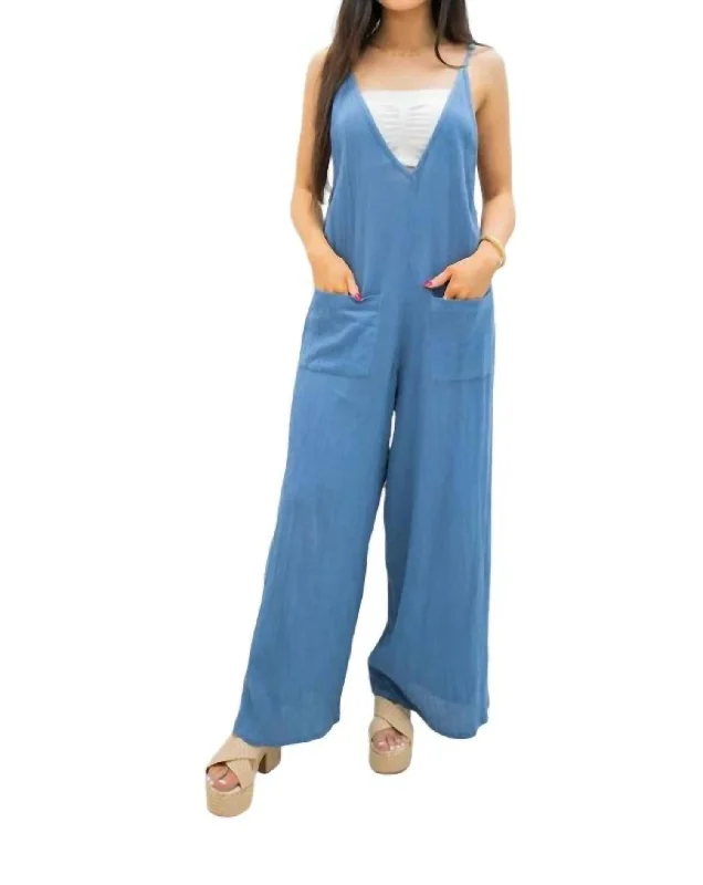 Lowest Price V-Neck Jumpsuit In Blue