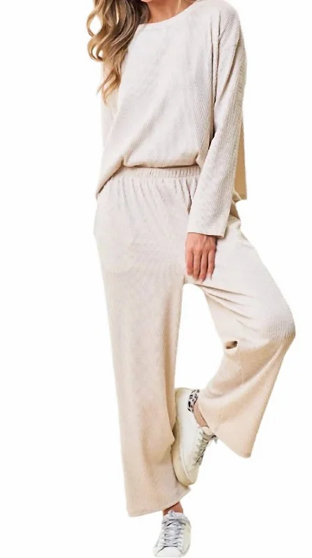 Price Break Ribbed Top And Pants Set In Natural