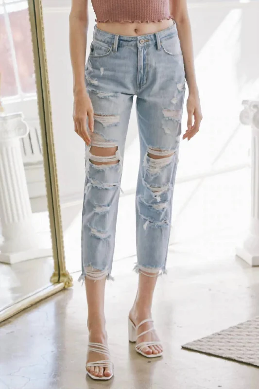 Deal Mania High-Rise Distressed Mom Jean In Light Wash