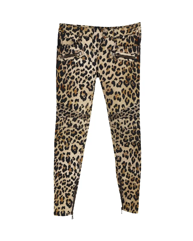 Weekend Discounts to Enjoy Balmain Leopard Skinny Trouser in Animal Print Cotton