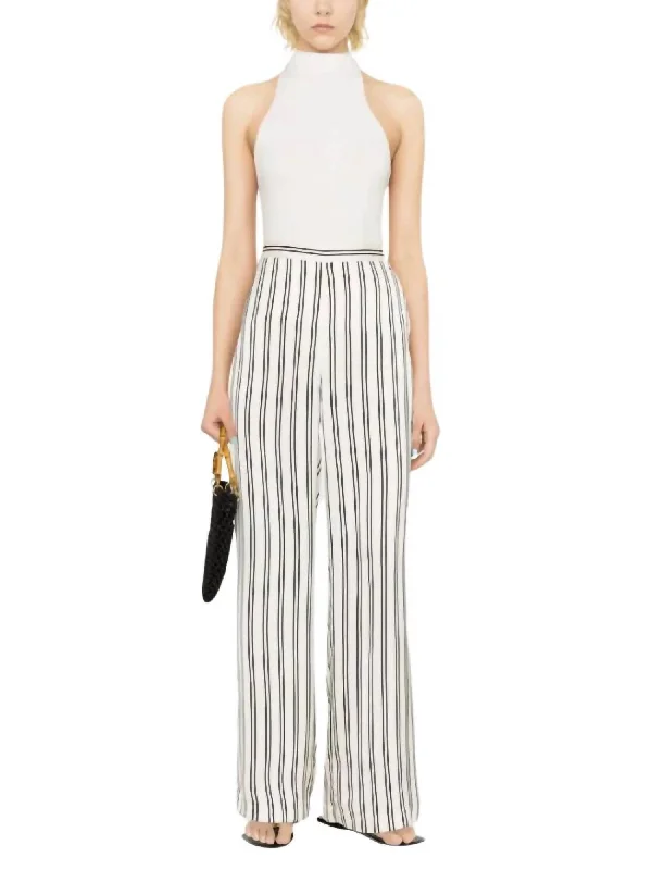 Final Offer Striped Satin Wide Leg Pant In Black Cream Stripe
