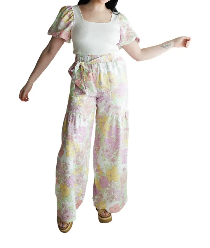 Price Reduction Floral Wide Pants In Pink Floral