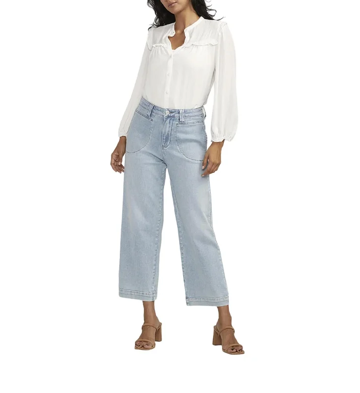Major Savings Sophia Wide Leg Crop Jeans In Surf Spray Blue