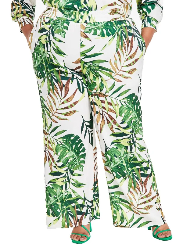 The Best Prices Plus Womens Tropical Print Pull On Wide Leg Pants