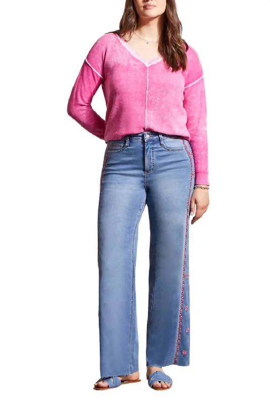 Amazing Deals Brook Embroidered Wide Leg Jeans In Blue Lotus