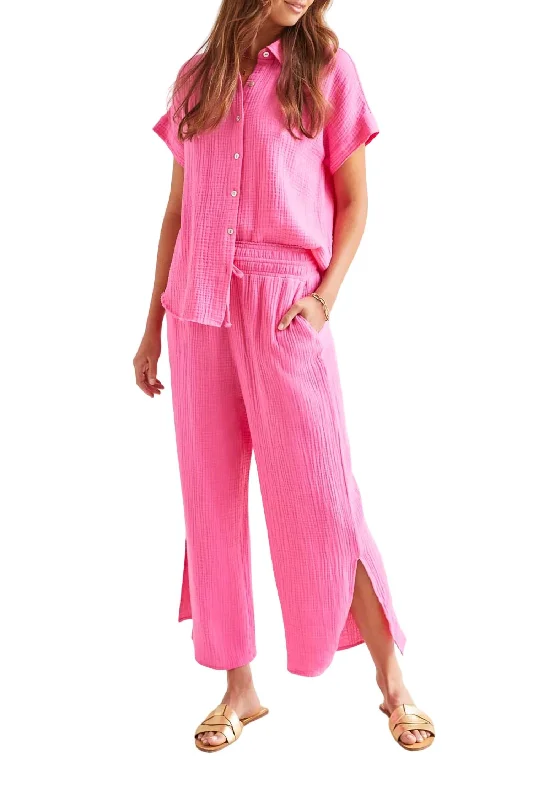 Weekend Savings Delight Gauze 2 Ways Wide Leg Pant In Hot Pink