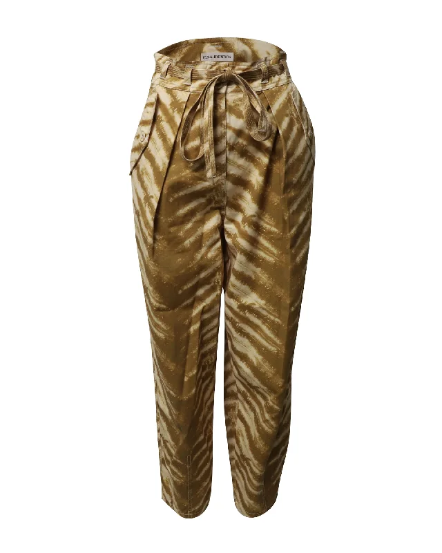 Cash Savings Ulla Johnson Lars Belted High-Rise Pants in Animal Print Cotton