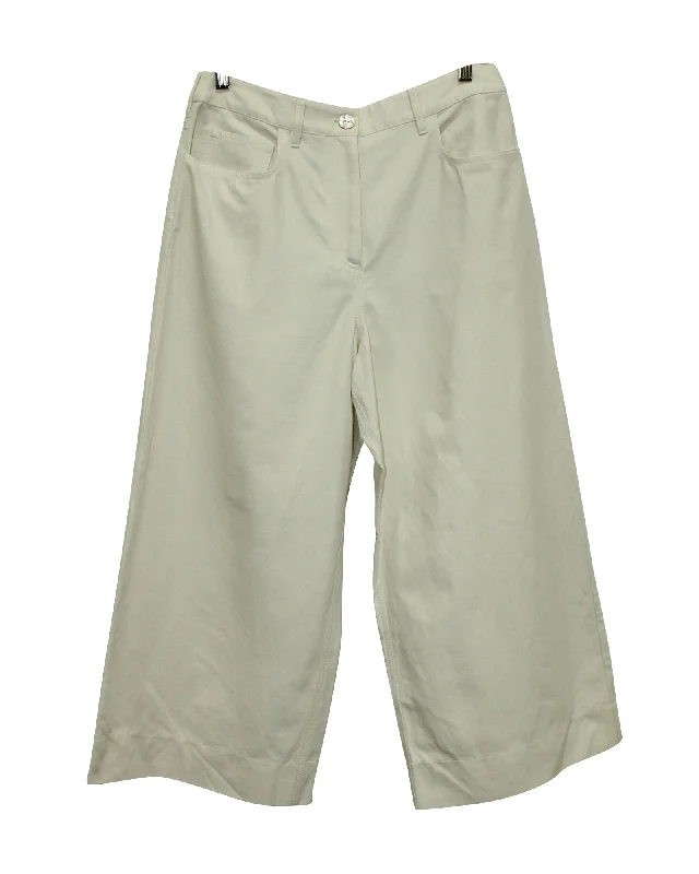 Value Deals Kenzo Wide Leg Cropped Trousers in White Cotton