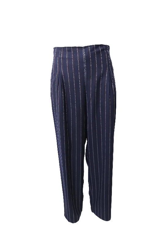 Weekend Discounts You Deserve Ganni Pinstripe Wide Leg Pants in Blue Polyester