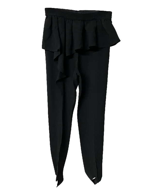 Celebrate the Weekend with Discounts Moschino Ruffled Leggings with Foot Strap in Black Acetate Celebrate the Weekend with Discounts Moschino Ruffled Leggings with Foot Strap in Black Acetate