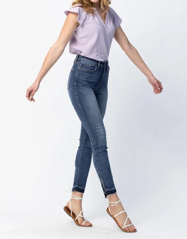 Don't Wait High Waist Skinny Released Hem And Side Slit In Med Wash