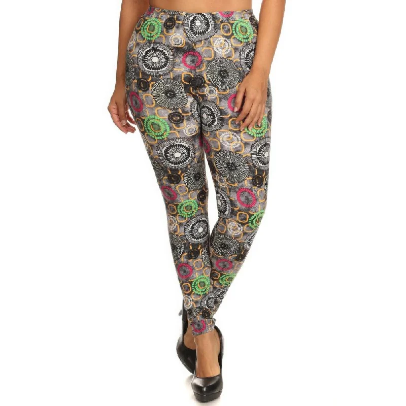 Weekend Specials to Savor Plus Size Abstract Print, Full Length Leggings In A Slim Fitting Style With A Banded High Waist