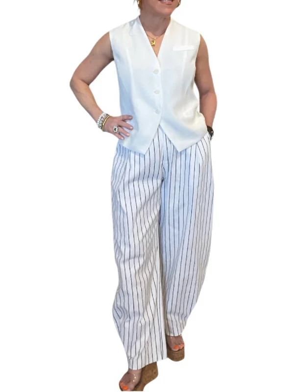 Weekend Deal Striped Comfort Fit Trousers In Ivory/navy