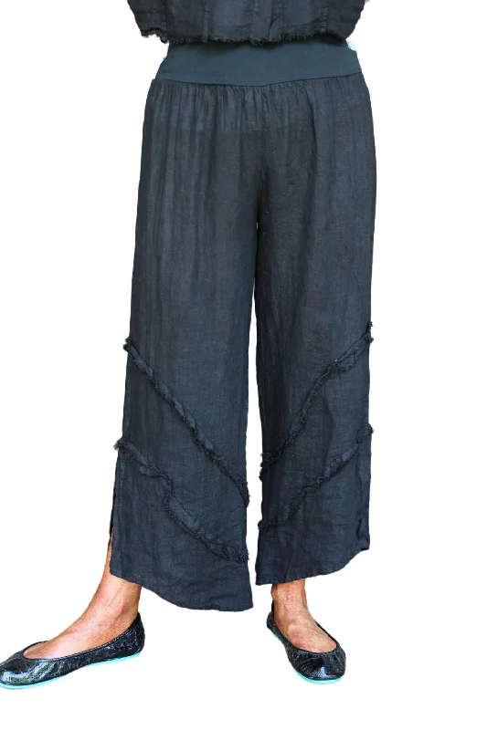 Special Discount Ruffle Delight Linen Pants In Black