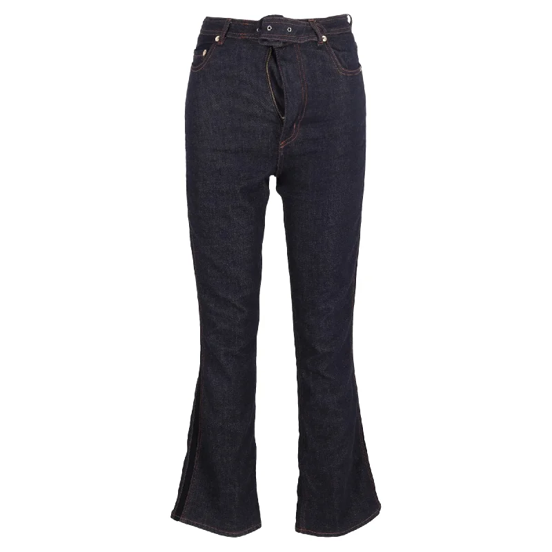 New Markdowns Erdem Vina Belted Denim Flared Jeans in Navy Blue Cotton