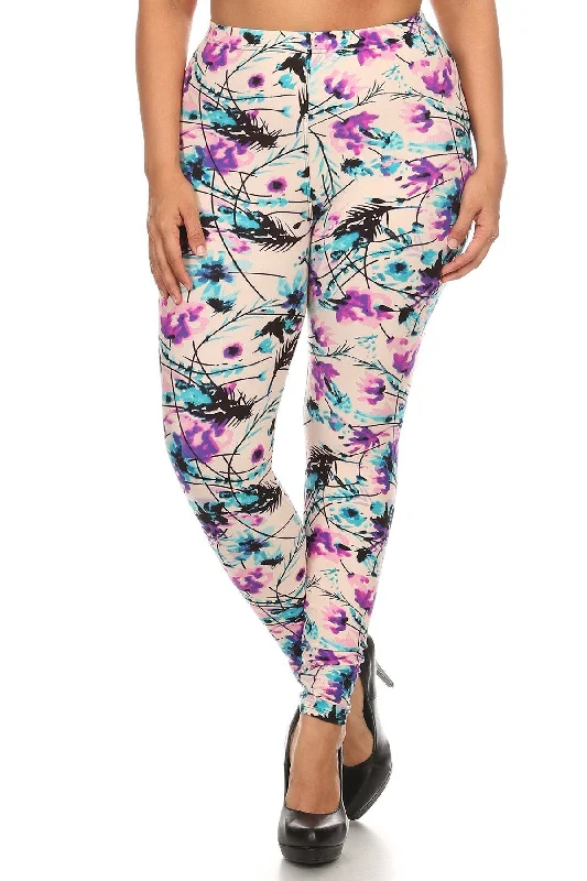 Weekend Savings Sensation Plus Size Floral Print, Full Length Leggings In A Slim Fitting Style With A Banded High Waist Weekend Savings Sensation Plus Size Floral Print, Full Length Leggings In A Slim Fitting Style With A Banded High Waist