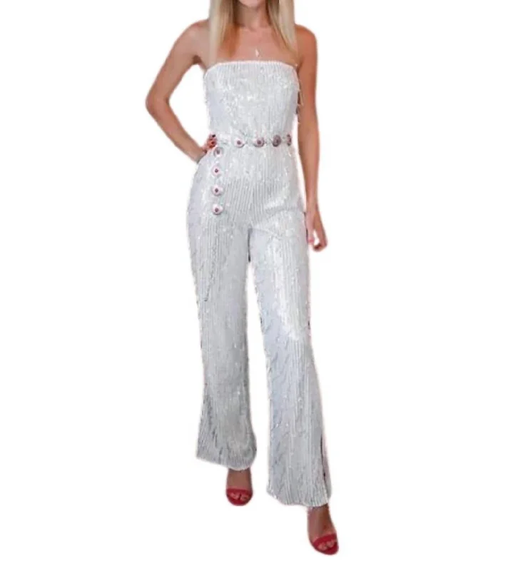 Instant Discount Rhinestone Metal Beaded Fringe Boydsuit In White