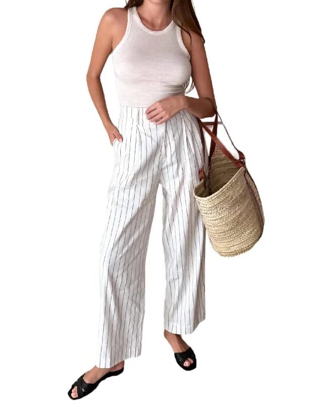 Season Finale Sale Essential Pleated Pant In Ivory Charcoal Stripe