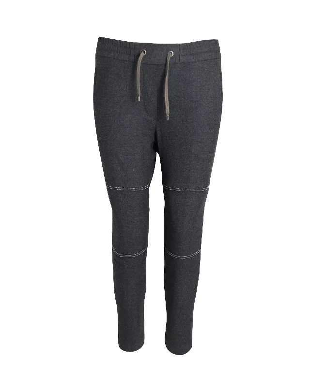 Act Fast Brunello Cucinelli Contrast Band Trim Track Pants in Grey Lana Vergine