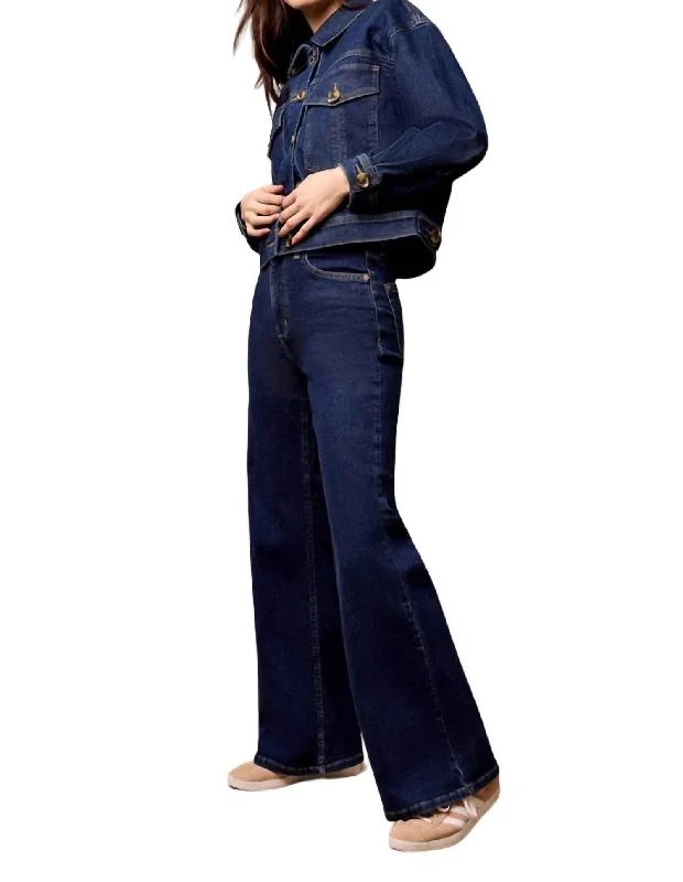 Bonus Savings Brooke Hugging Palazzo Jeans In Dark Denim