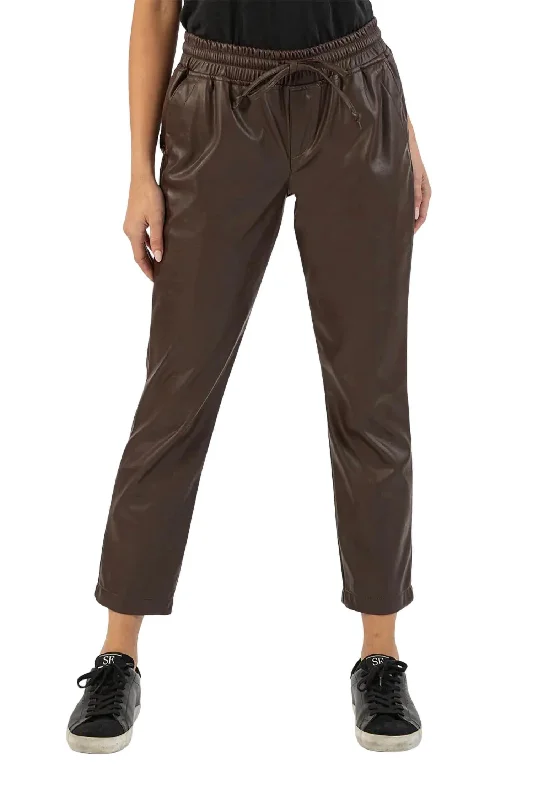 Doorbuster Deal Alanna Drawstring Pleather Pant In Brown