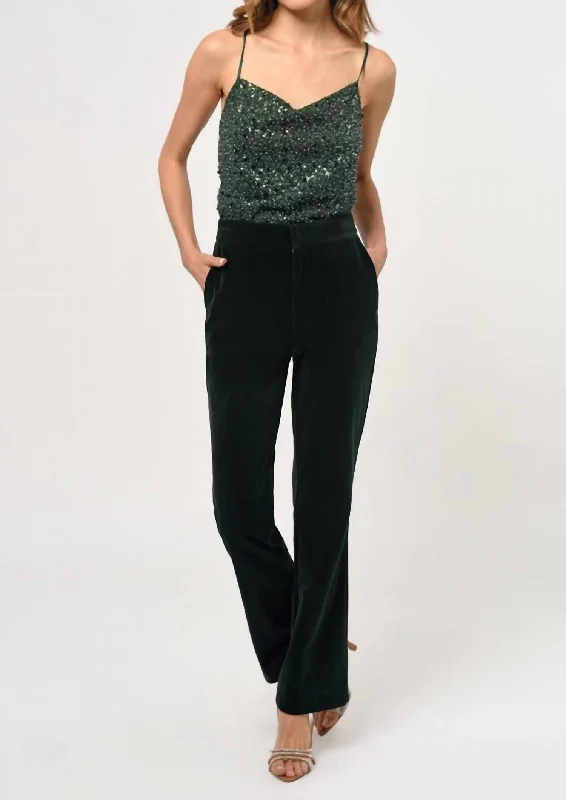 Don't Miss Milton Velvet Straight Leg Trouser In Forest Green
