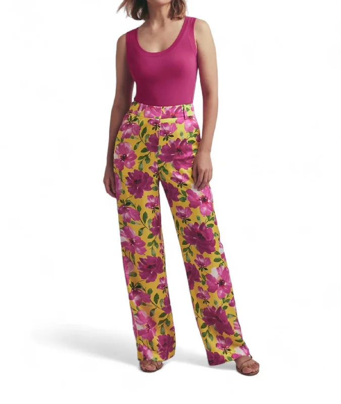 Hurry In Fiona Floral Pant In Bold Camellia