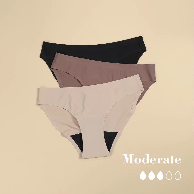 Amazing Value 3 Pack Seamless Period Panties Bikini- Moderate Flow