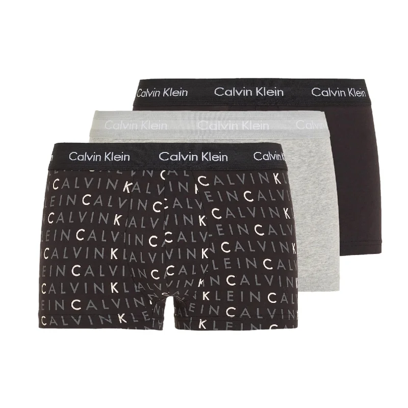 New Deals Calvin Klein Cotton Stretch Low Rise Trunks 3 Pack - Black / Grey