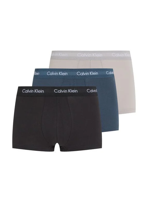Limited Quantity Calvin Klein Mens Cotton Stretch Low Rise Trunk 3 Pack - Black, Hemisphere Blue, Ash Limited Quantity Calvin Klein Mens Cotton Stretch Low Rise Trunk 3 Pack - Black, Hemisphere Blue, Ash