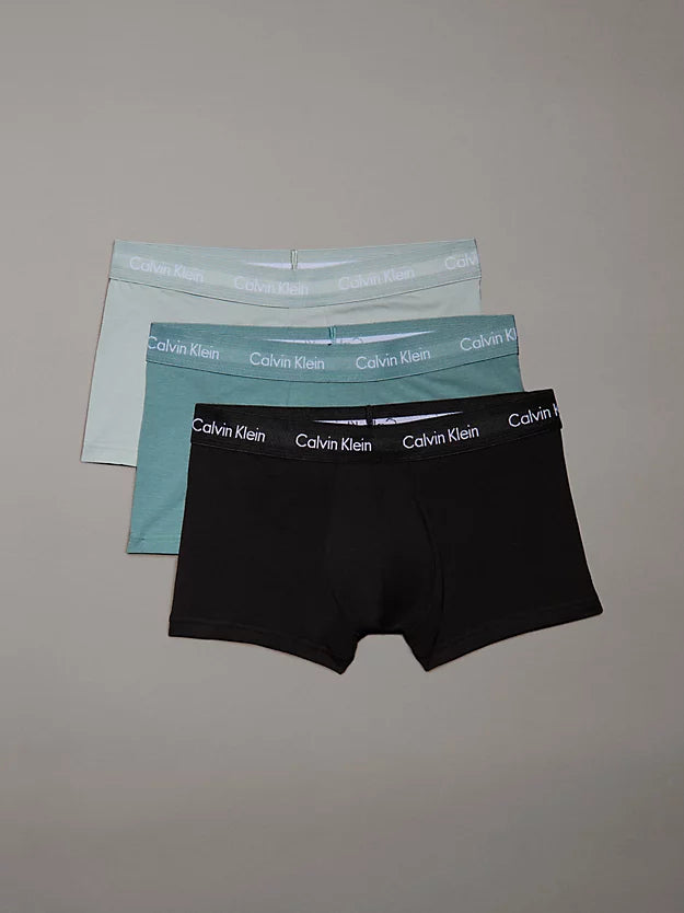 Hot Deal Calvin Klein Mens Cotton Stretch Low Rise Trunk 3 Pack - Black, Shade, Slate Turquoise