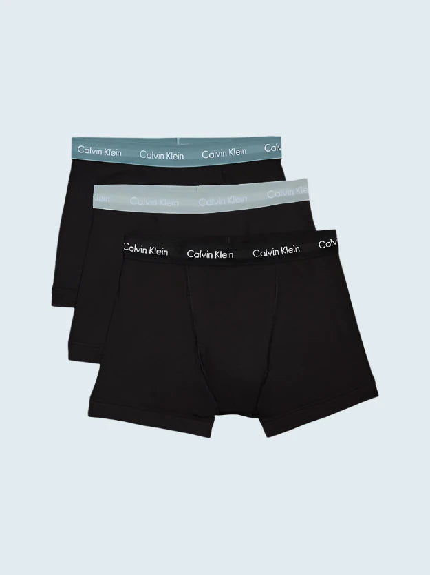 Calvin Klein Mens Cotton Stretch Trunk 3 Pack - Black, Shade, Slate Turq Wbs