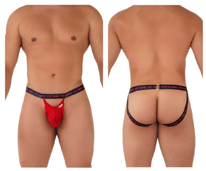 Clearance Sale CandyMan 99619 Stop Staring Lace Jockstrap Color Red