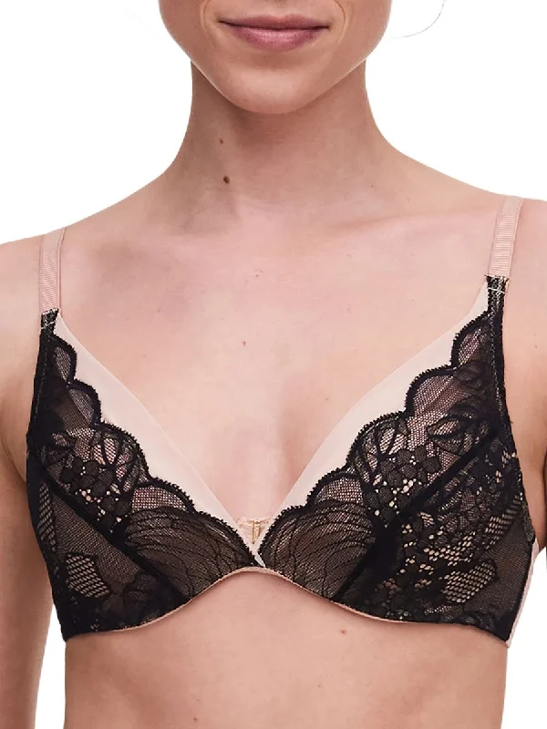 Get It Before It’s Gone Midnight Flowers Plunge T-Shirt Bra - Black