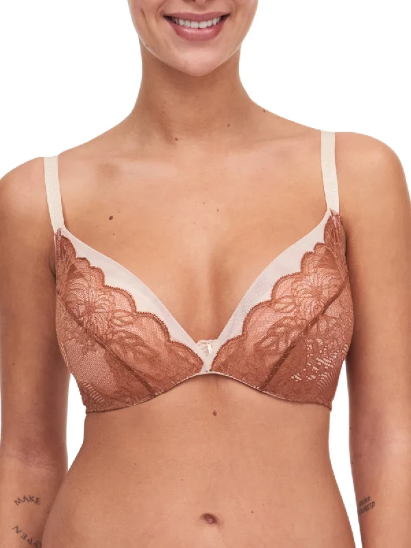 Act Now Midnight Flowers Plunge T-Shirt Bra - Mocha Bisque
