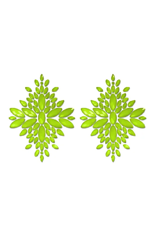 Low Price Fantasy Fashion Pasties Set: Neon Green Crystal Pasties