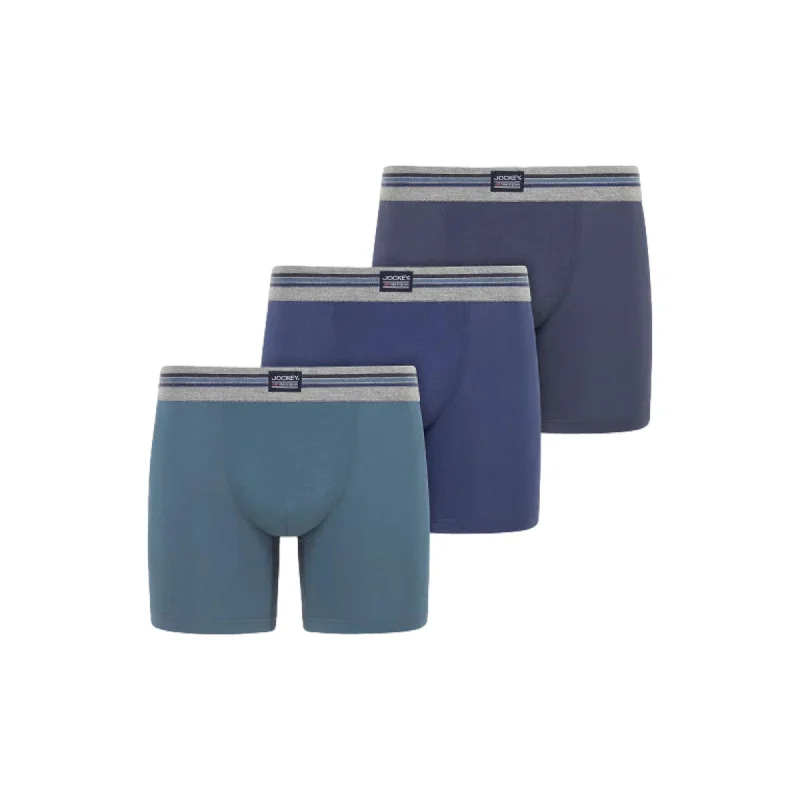 Jockey Cotton Stretch Boxer Trunk 3 Pack - Blue Mix