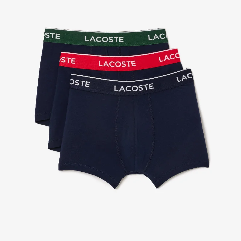 Doorbuster Deal Lacoste 3 Pack Cotton Stretch Trunks - Navy Blue/Green/Red