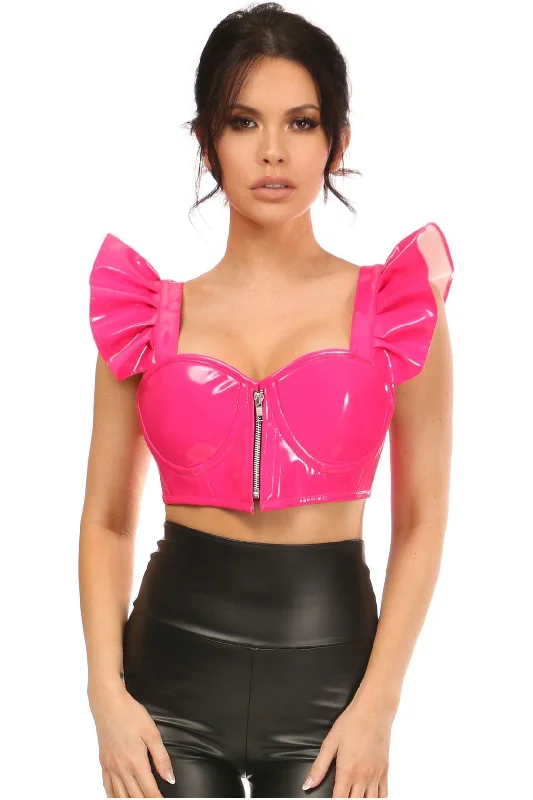 Super Sale Lavish Hot Pink Patent Underwire Bustier Top w/Removable Ruffle Sleeves
