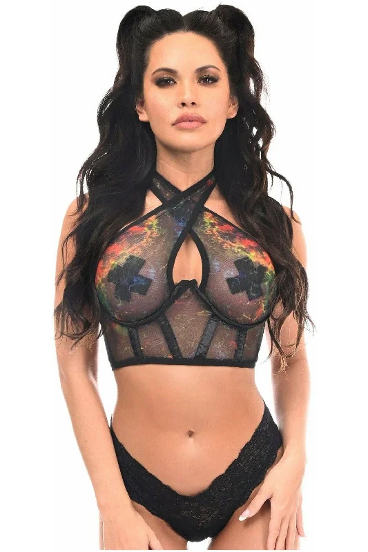 Huge Savings Lavish Multi Mesh Underwire Cincher w/Built In Halter Top