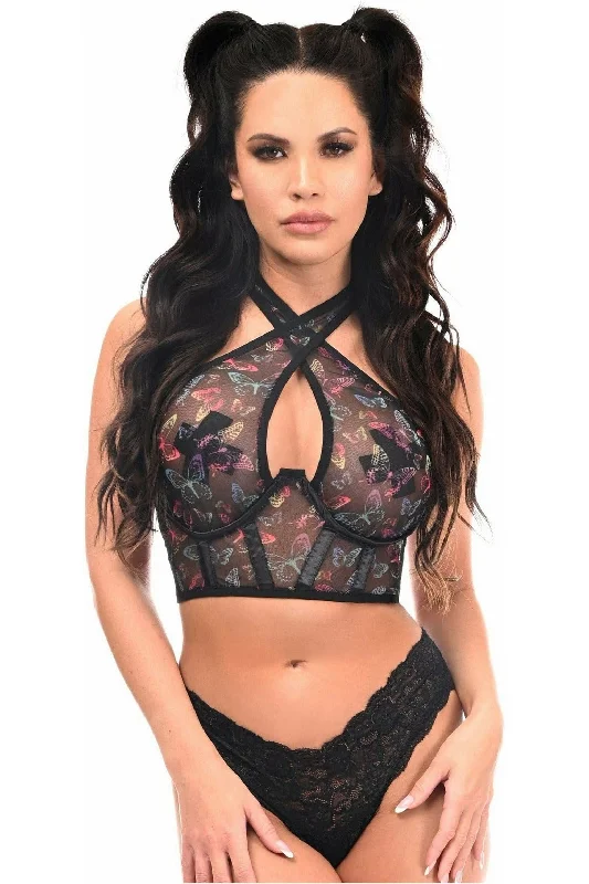 Clearance Items Lavish Neon Butterfly Mesh Underwire Cincher w/Built In Halter Top