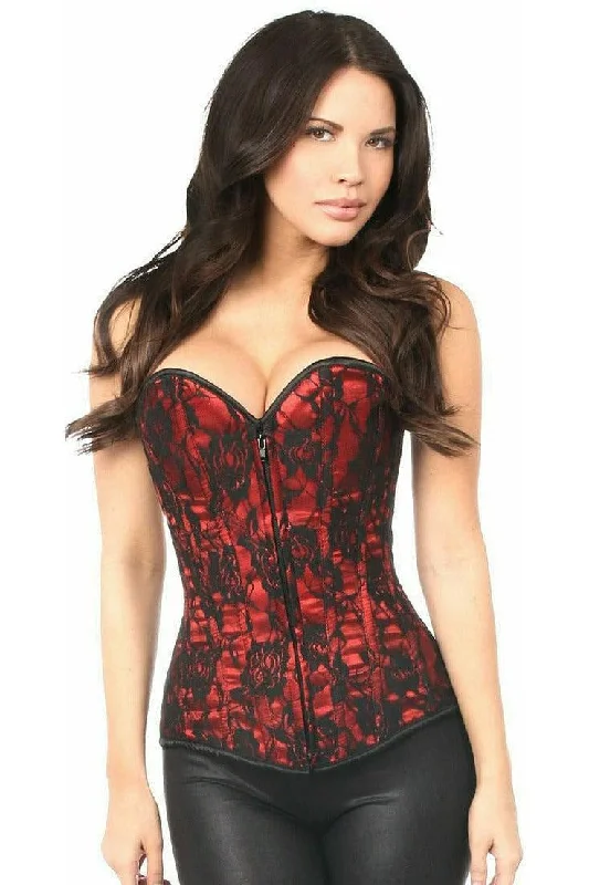 Crazy Savings Lavish Red Lace Front Zipper Corset