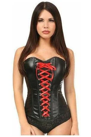Overstock Sale Lavish Wet Look Faux Leather Lace-Up Over Bust Corset