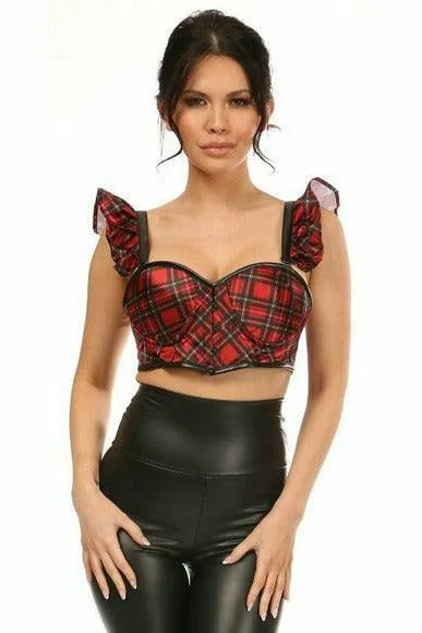 Crazy Deals Lavish Red Plaid Underwire Bustier Top w/Removable Ruffle Sleeves