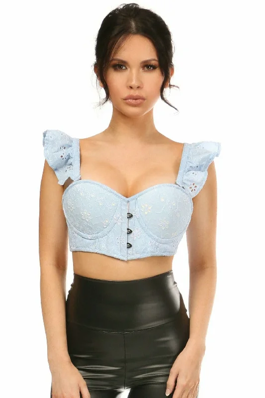 Bonus Savings Lavish Lt Blue Eyelet Underwire Bustier Top w/Removable Ruffle Sleeves Bonus Savings Lavish Lt Blue Eyelet Underwire Bustier Top w/Removable Ruffle Sleeves